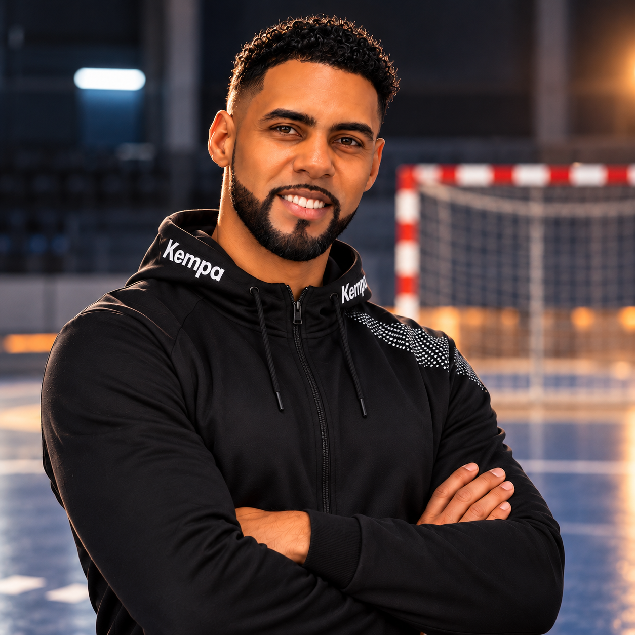 Adriano Marlin, bras croisés dans une salle de handball